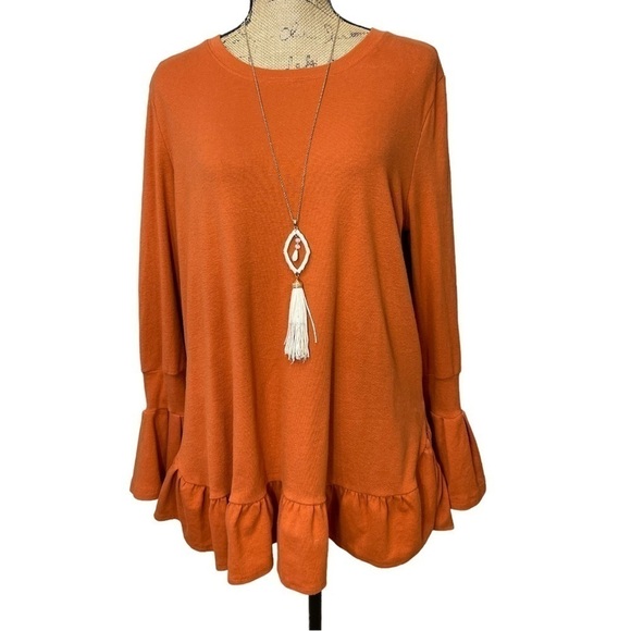 VERY J Boutique Rust Tunic Top Boho Hippie Ruffle Bottom Hem - Picture 1 of 11